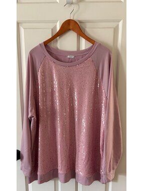 Studio 1896 Women's Long Sleeve Top Pink Sequined Front Size 2X / 3X